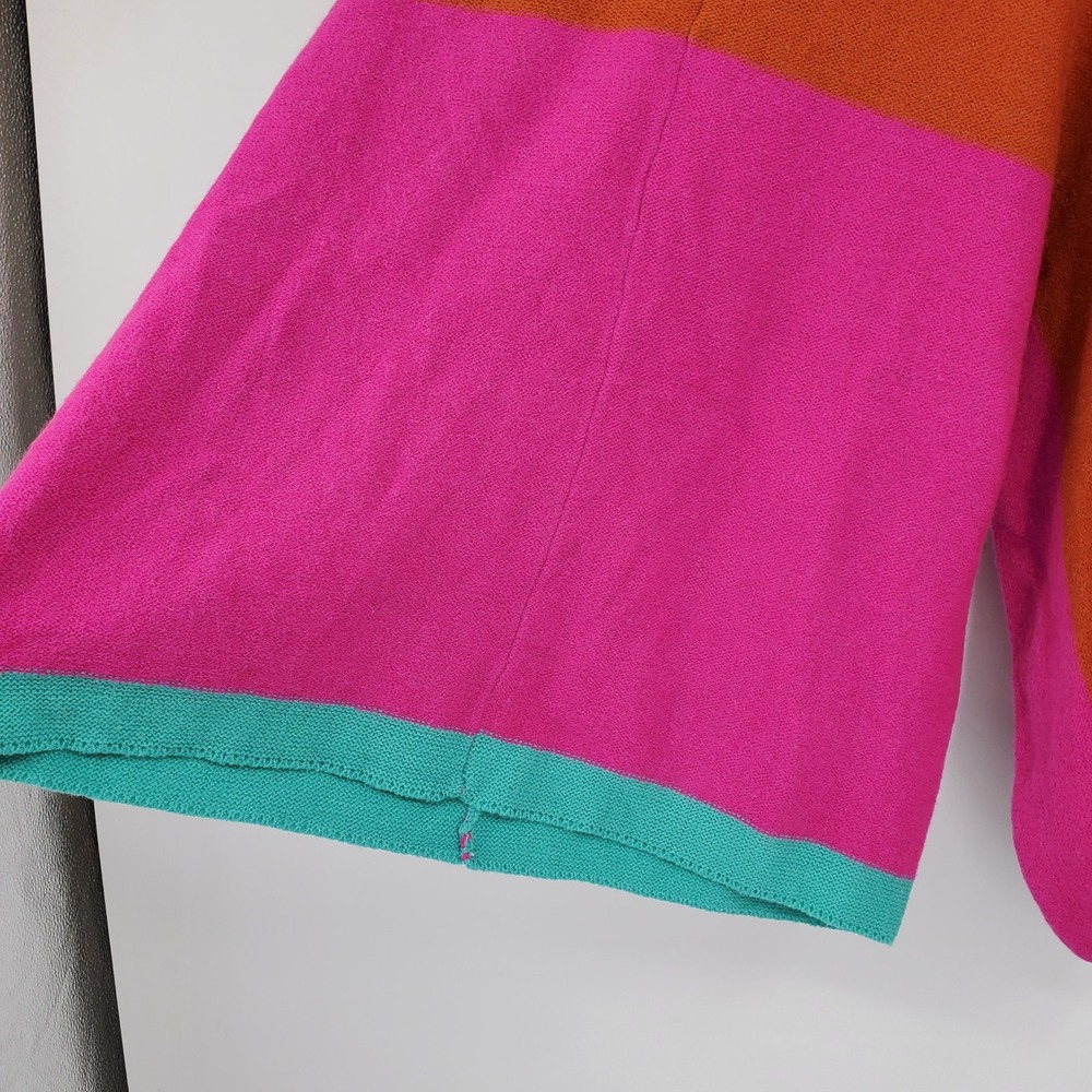 BIBI Colorblock Sweater Orange Pink Teal Crew Neck Long Sleeve Knit Top Size S - Picture 8 of 8